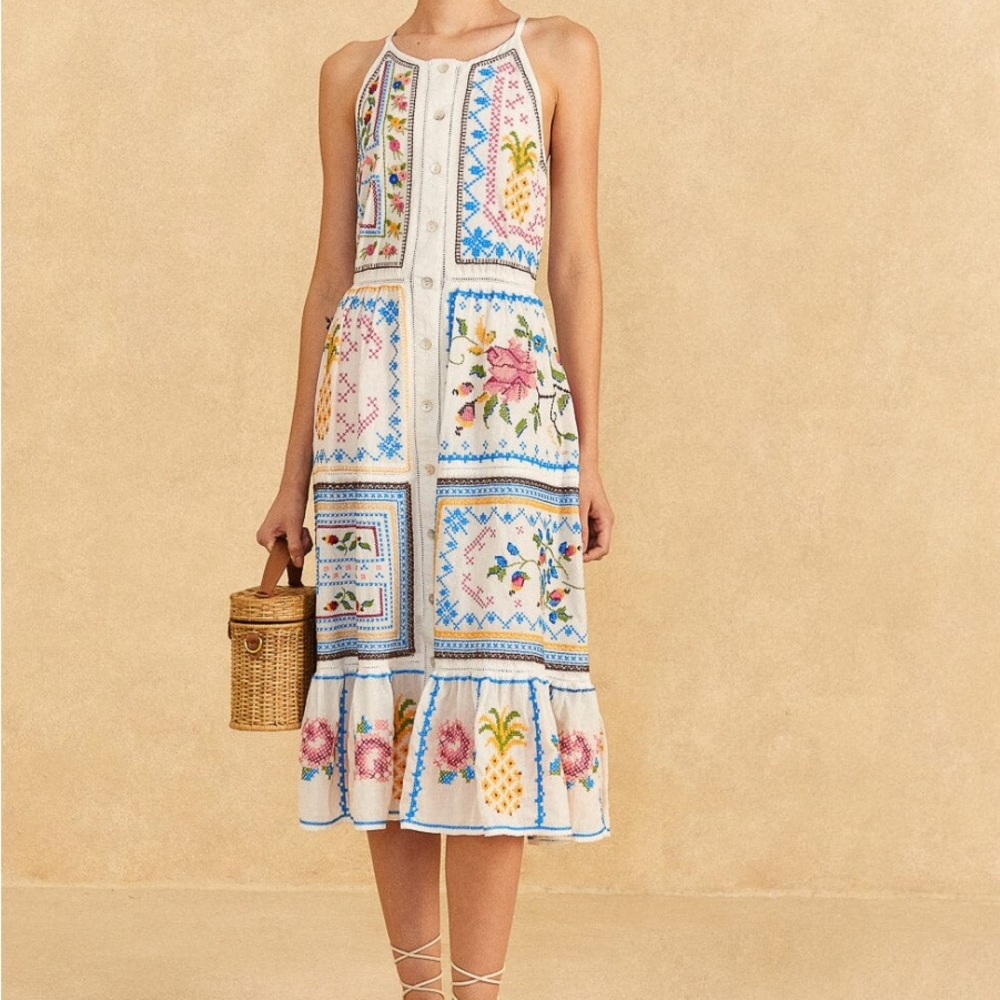 NWT Farm Rio Grandma Gift Embroidery Midi Dress
